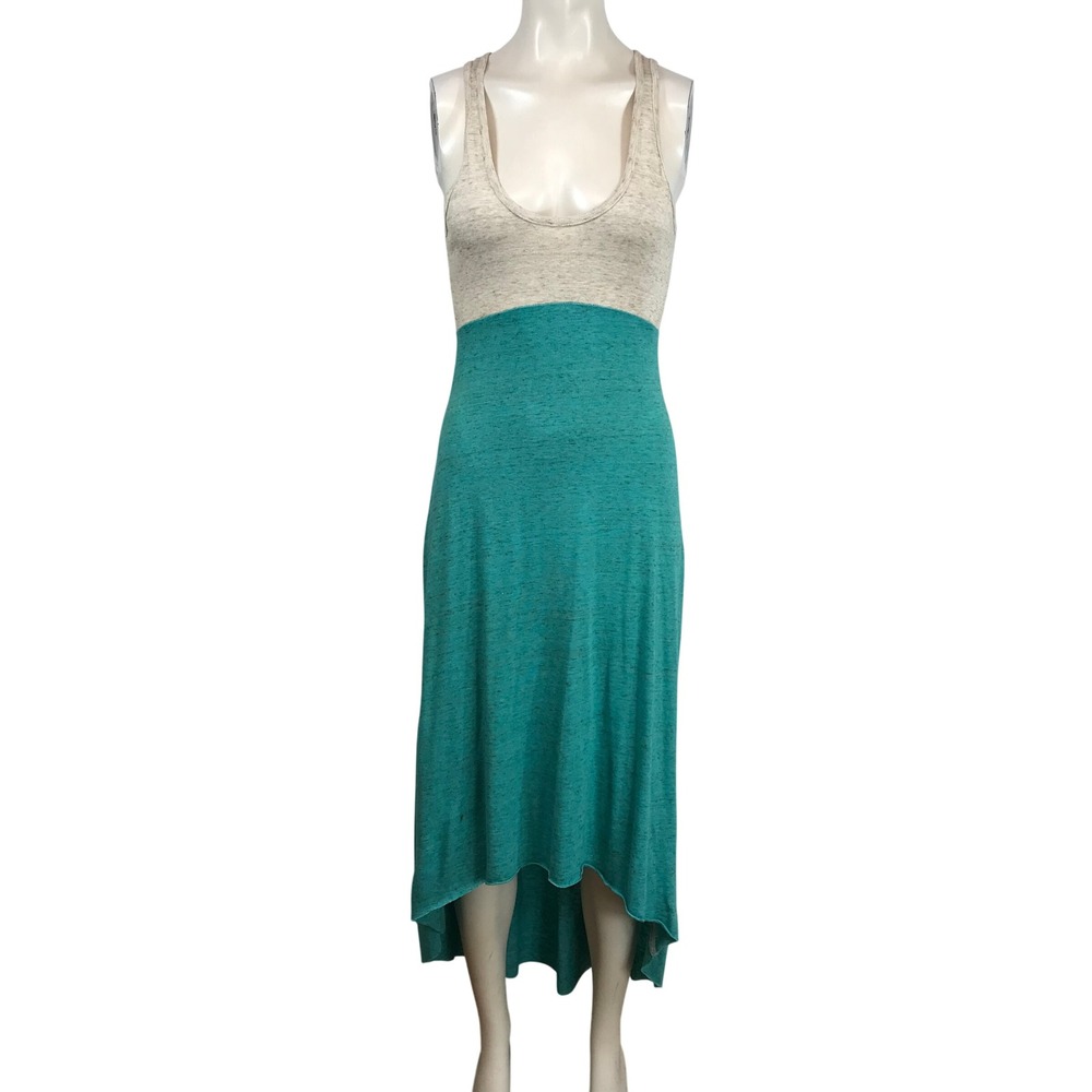 Alternative Earth Womens S Colorblock High Low Maxi Dress Teal Oatmeal Racerback